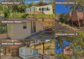 Camping Caramany, Lac à proximité - Cabanes perchées - Mobil-homes - Emplacements nus pour camping-cars, tentes, caravanes